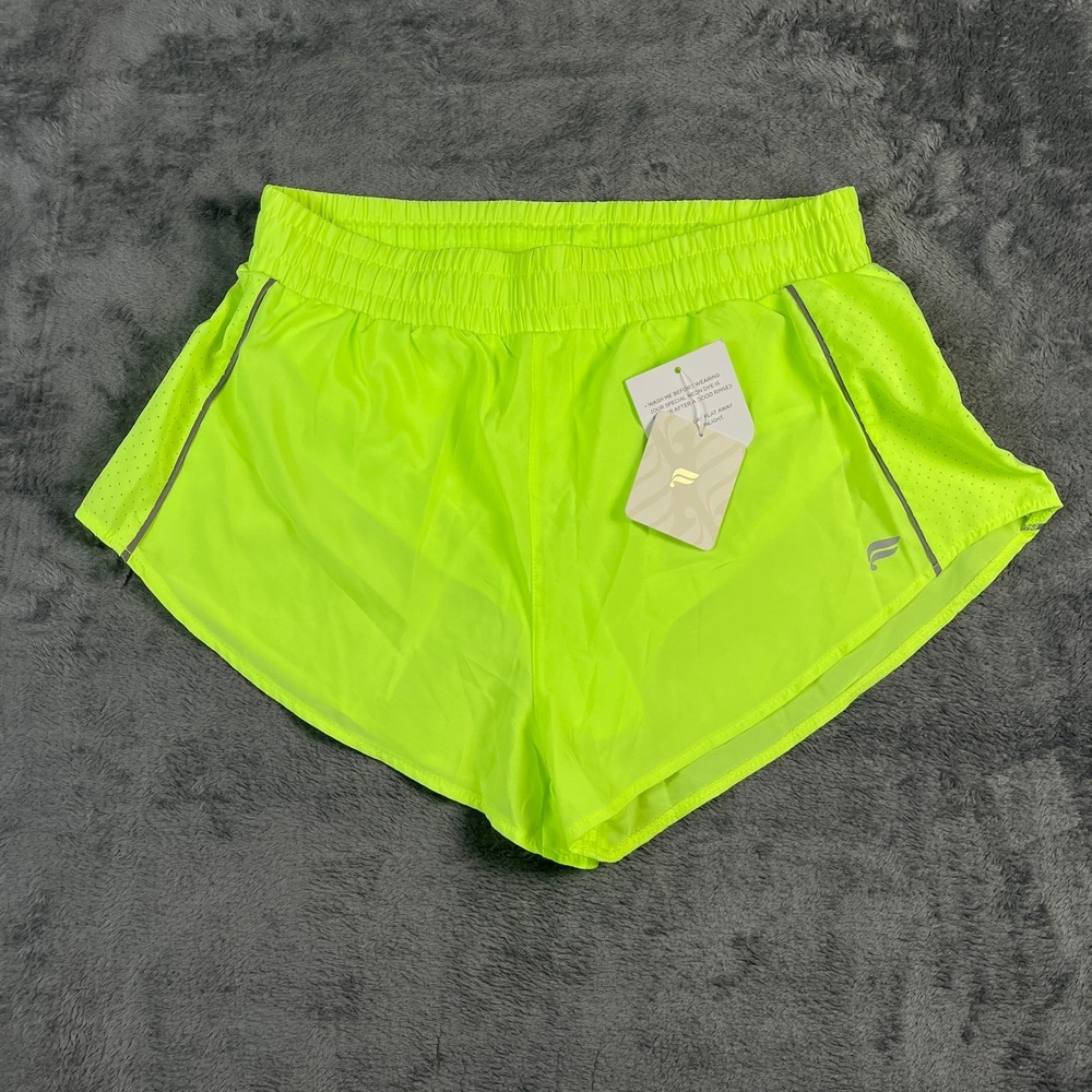 Fabletics Eco Full Speed Run Shorts Womens Small Neon Yellow Stretch Performance